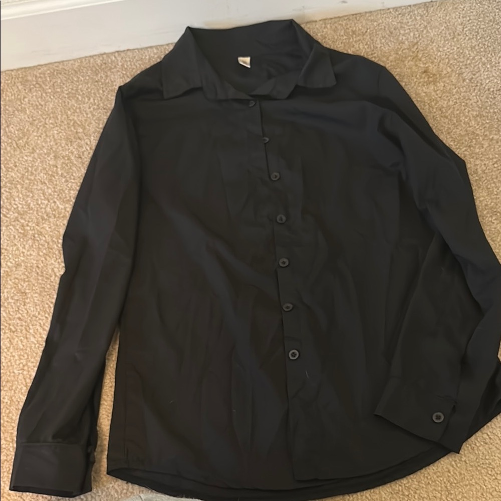 Black Fitted Long Sleeve Notched Collar Shirt